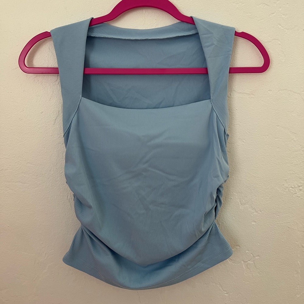 Light Blue Ribbed Square-Neck Women’s Tank Top